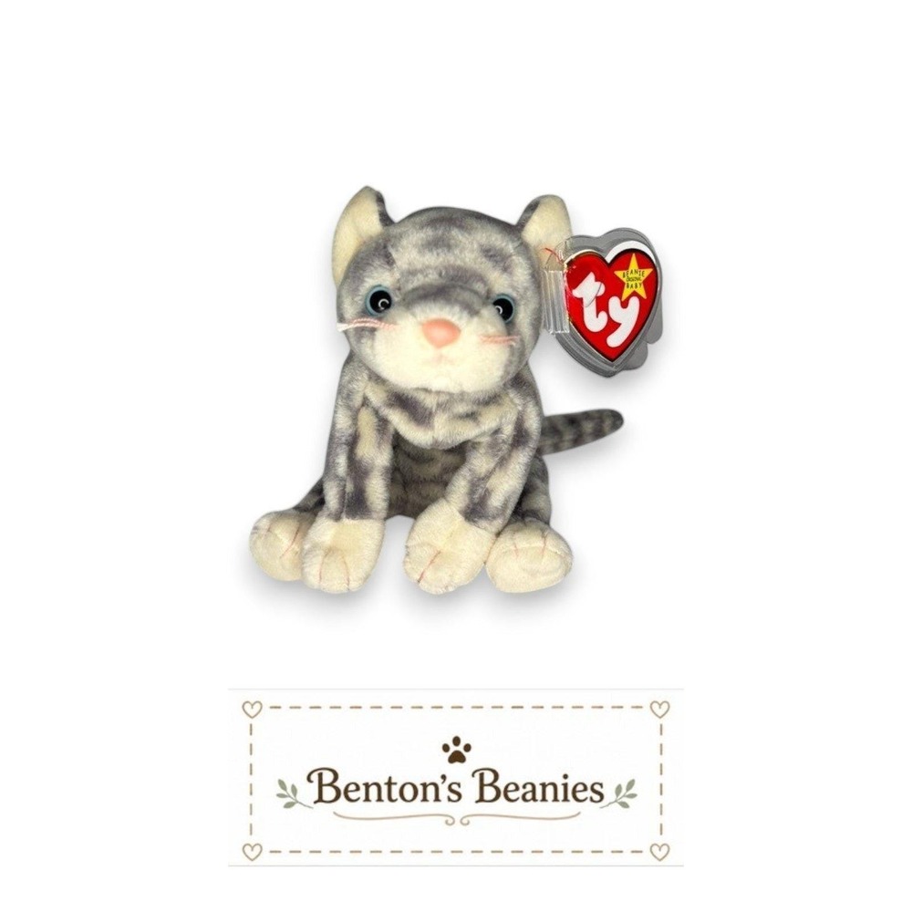 Silver the Cat Ty Beanie Baby | Blue-Eyed Beauty 🐾 | Mint Heart Tag ⭐
